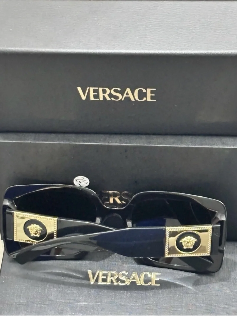 Versace Black & Gold Medusa Square Sunglasses